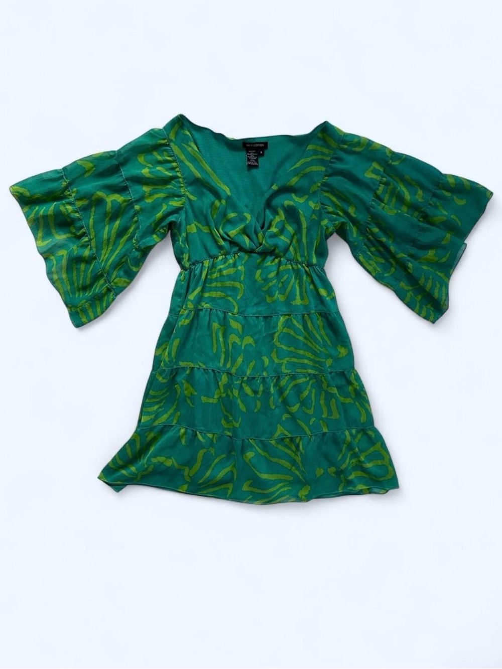 Max Edition Flowy Tropical Dress Size Small Tiered V-Neck Peasant 3/4 Sleeves